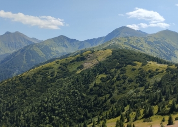 Panorama Tatr widziana ze szczytu Grześ.